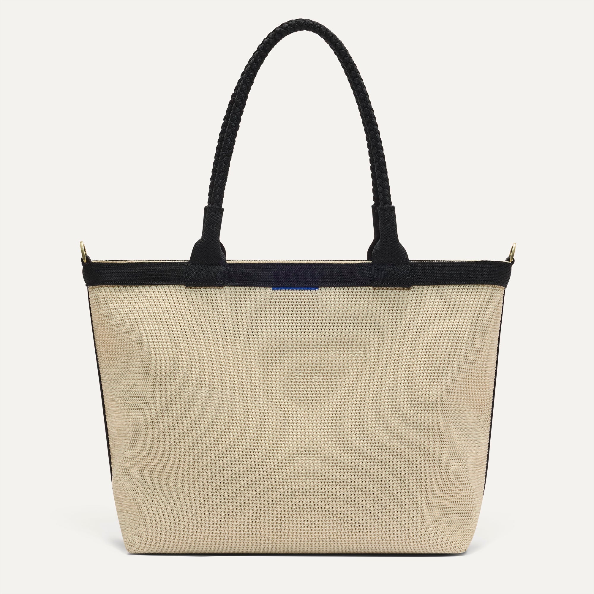 The Lightweight Zip Tote - Black and White Raffia-Knit - Image 2