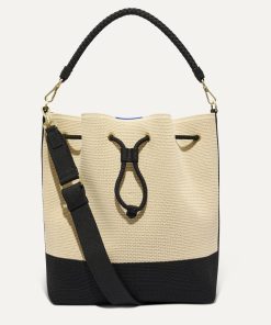 Alternative view of The Cinch Bucket Bag - Black and White Raffia-Knit