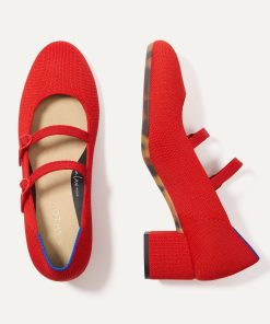 The Double Buckle Mary Jane Heel - Bright Red